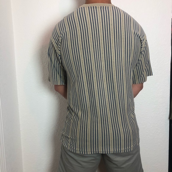 Vtg Tan with Blue Stripes Tee - Picture 3 of 9